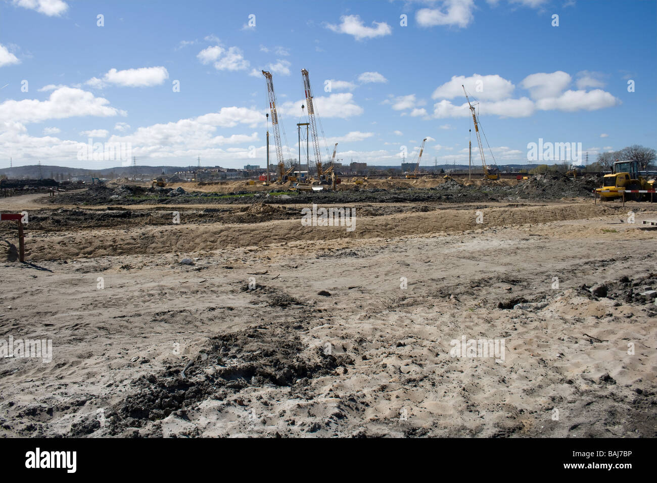 Letniewo, Baltic Arena est en cours de construction sur la zone que l'on voit sur la photo. Banque D'Images