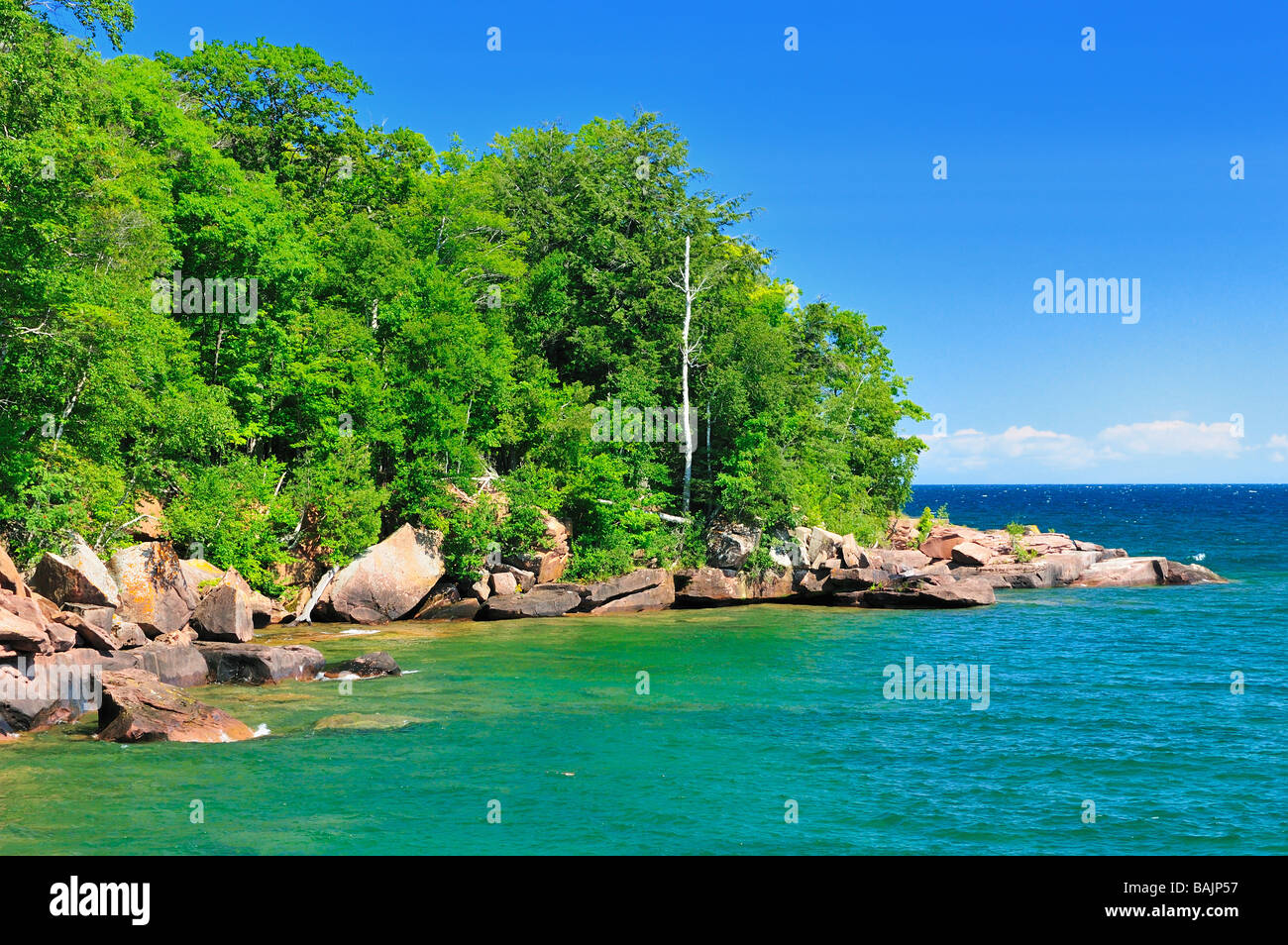 Le rivage de la baie Big State Park sur Madeline Island, Îles Apostle, Wisconsin, USA. Banque D'Images