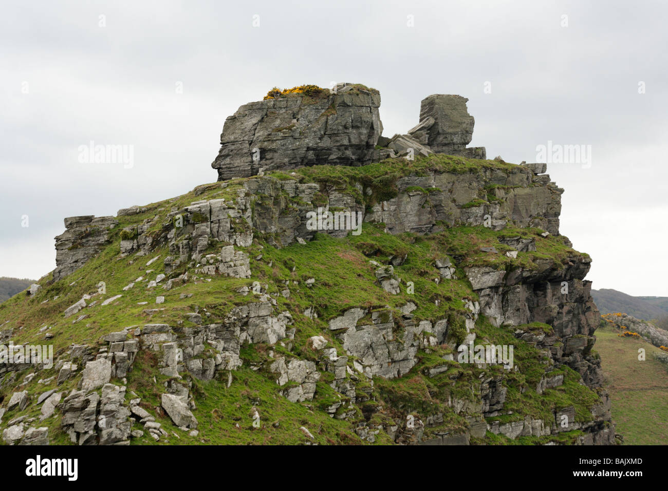 Castle Rock dans la Vallée des Roches, South West Coast Path, Lynton, Devon. Banque D'Images