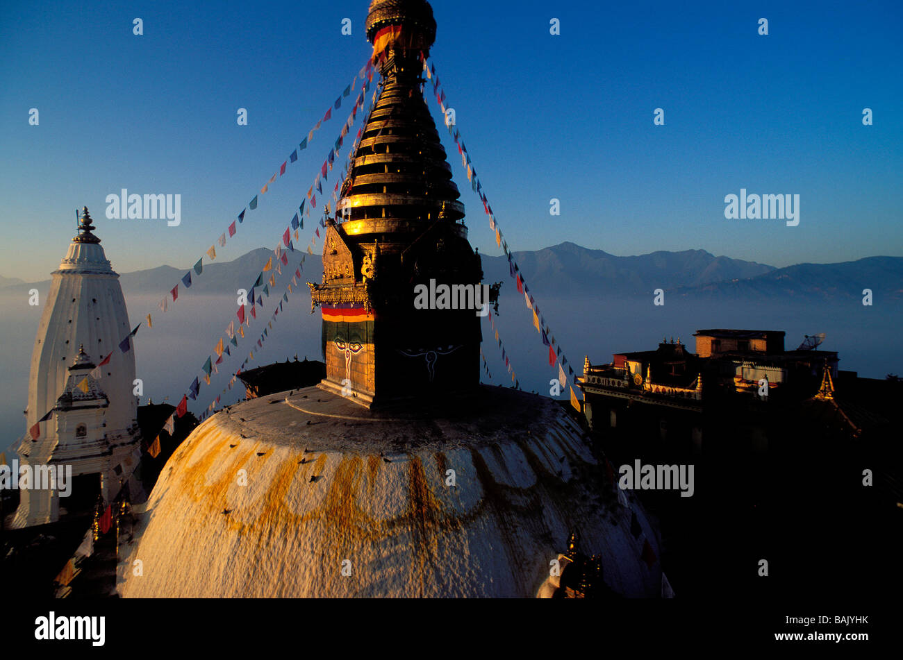 Au Népal, la vallée de Katmandou classée au Patrimoine Mondial de l'UNESCO, Zone Bagmati, district de Katmandou Swayambhunath Stupa bouddhiste, Banque D'Images
