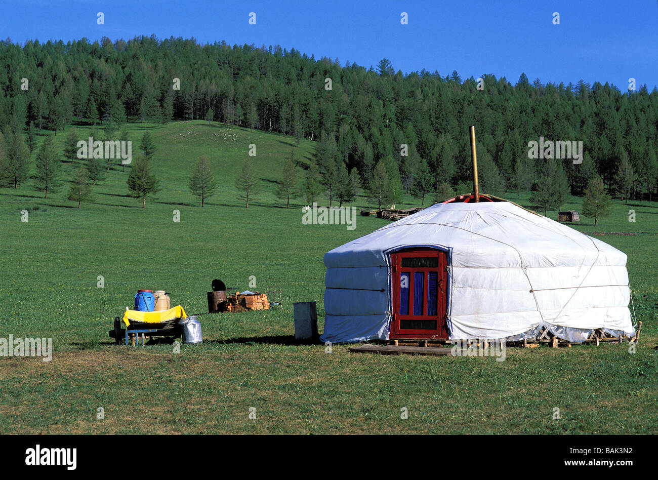 Bulgan Mongolie, province, région Uran Togoo Tulga Réserve Naturelle, camp nomade et yourte Banque D'Images