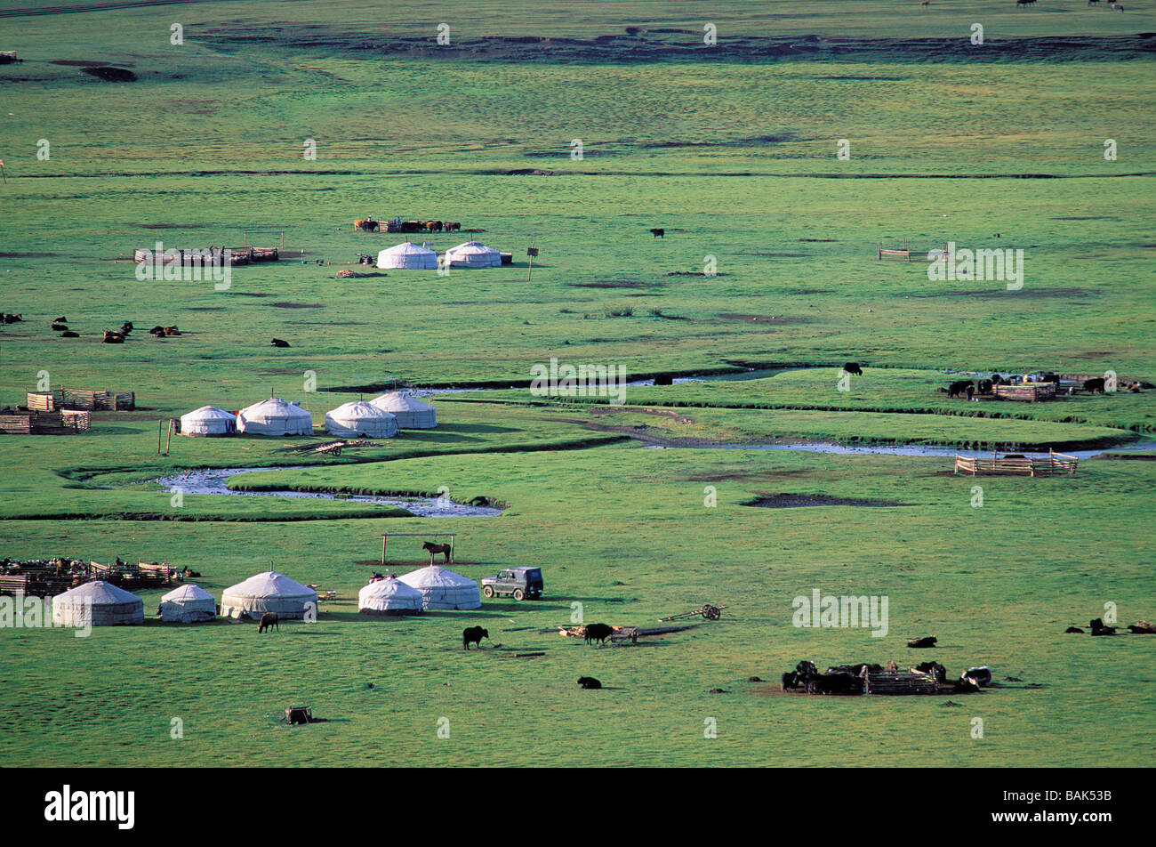 La Mongolie, province Arkhangai, Snake Valley Camp nomade, yourtes et Banque D'Images