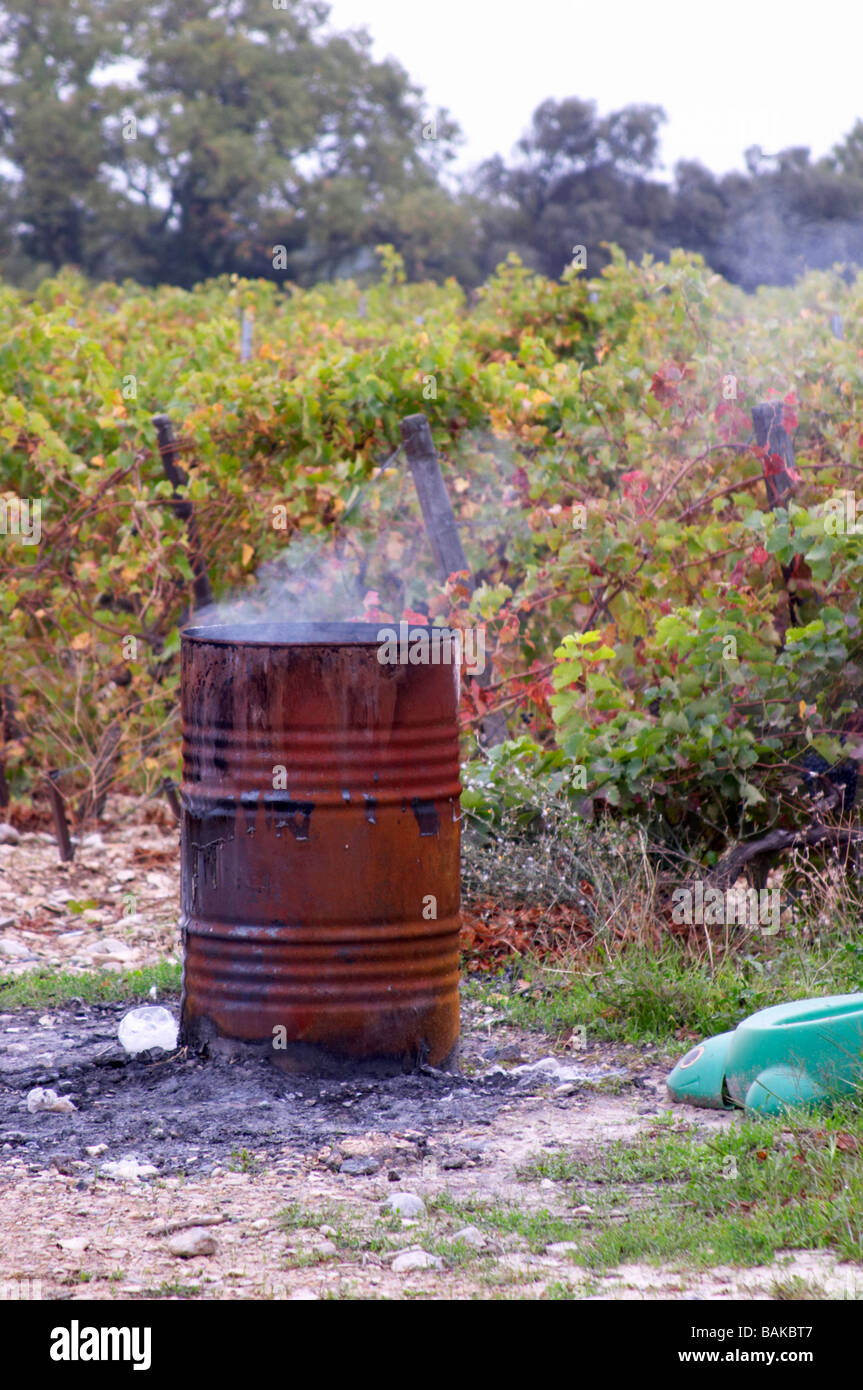 Baril rouillé pour brûler les branches domaine montirius vacqueyras rhone  france Photo Stock - Alamy