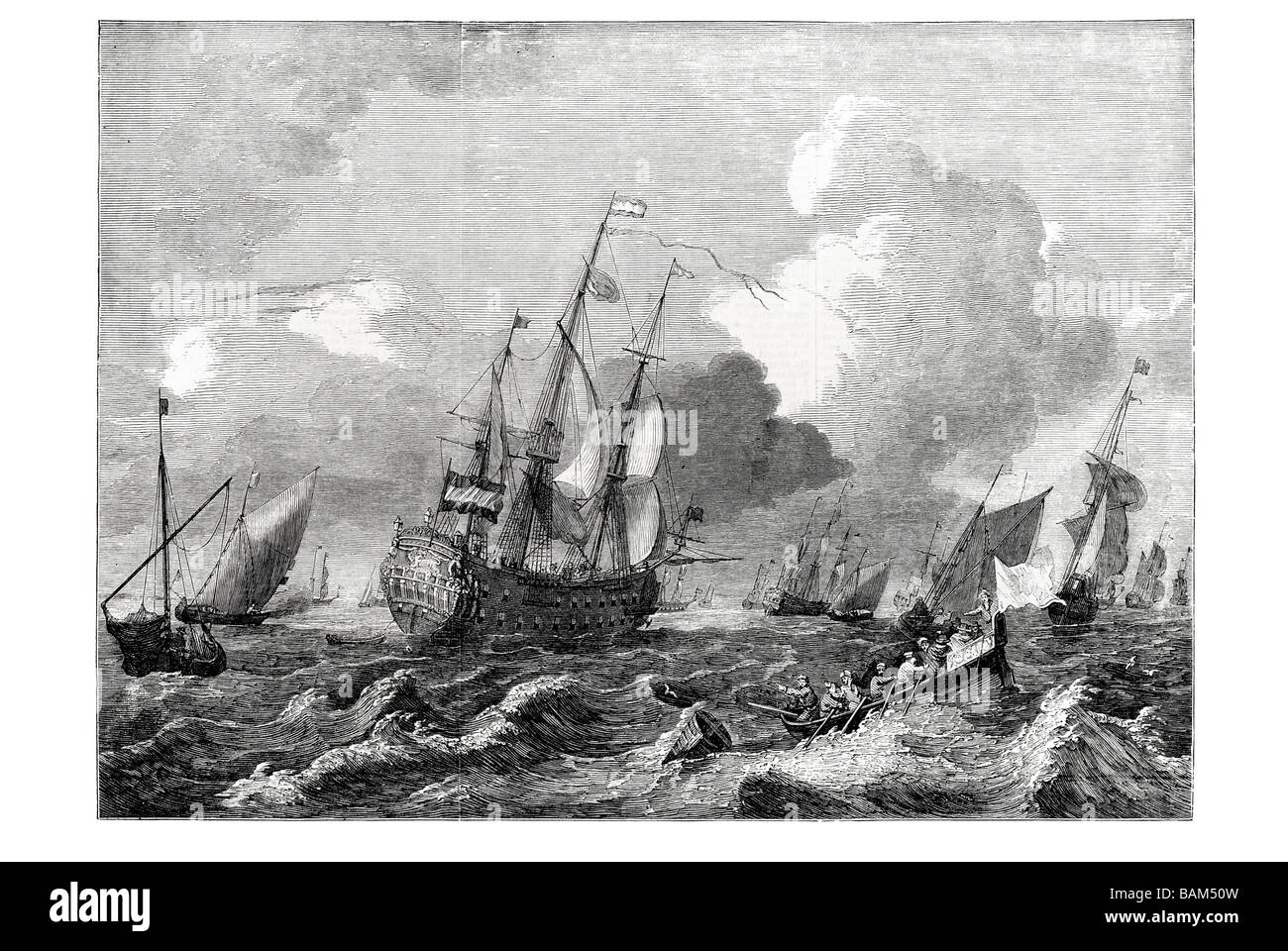 Une marche rapide de gale en mer par Ludolf Backhuysen peint peintre-mer voile mer pièces bateau à voile vent vagues bateau Banque D'Images