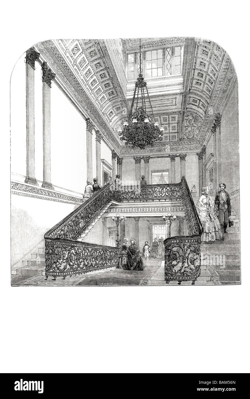 Maison Northumberland le grand escalier jacobéen Suffolk mansion Londres Percy famille 1851 Banque D'Images