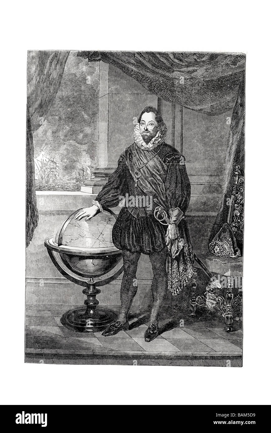 Portrait de sir Francis Drake s lane le Vice-amiral anglais capitaine corsaire slaver navigator 1851 Banque D'Images