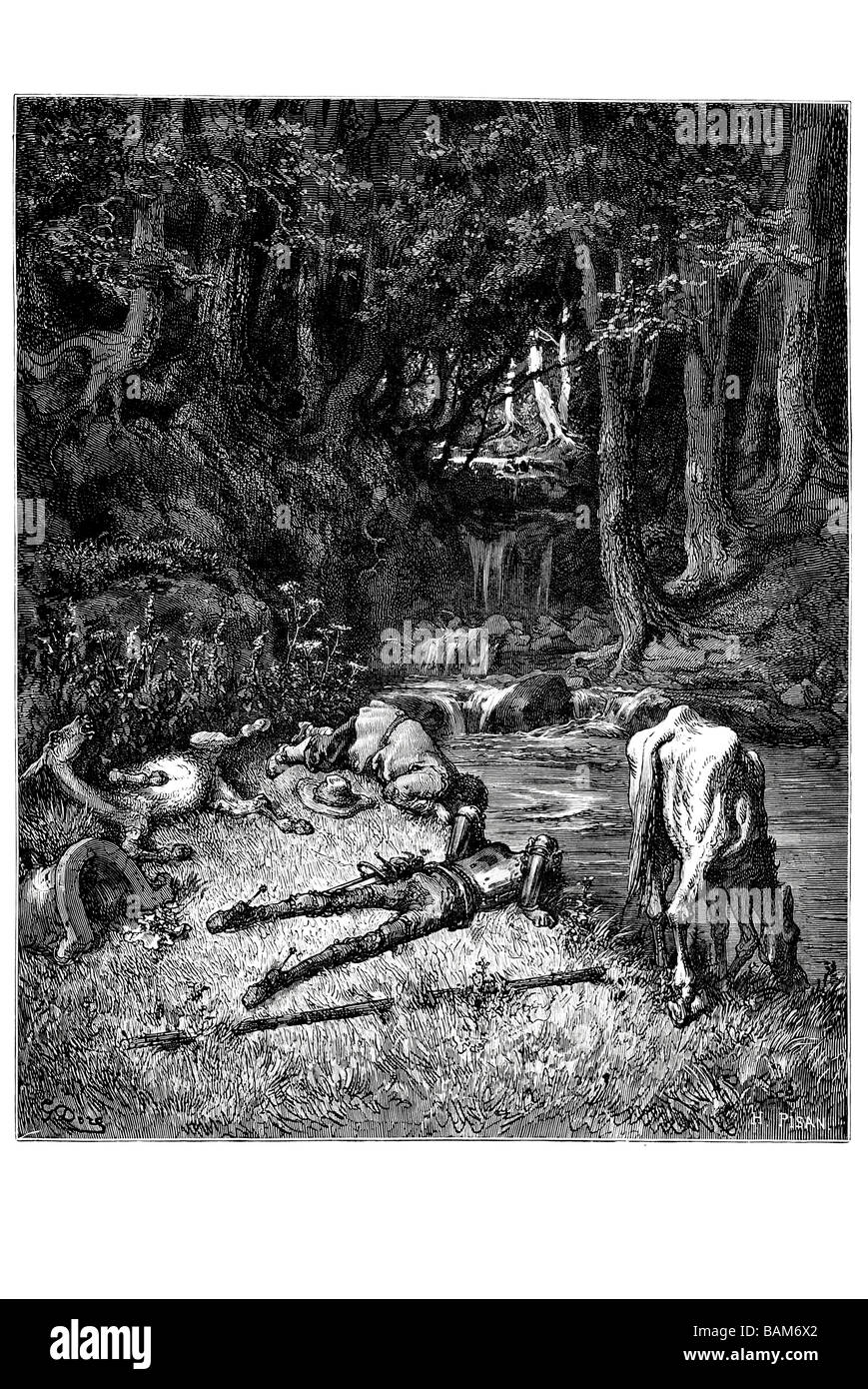 Une prairie arrosée avec un ruisseau les a invités à descendre à Don Quichotte roman espagnol Alonso Quixano littérature Cervantès quest Banque D'Images