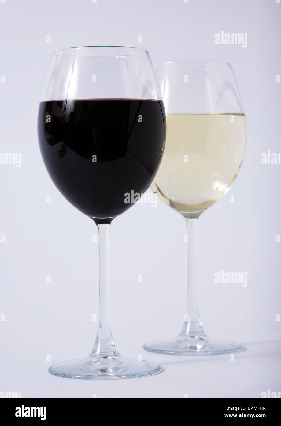 Vin blanc rouge verre Banque D'Images