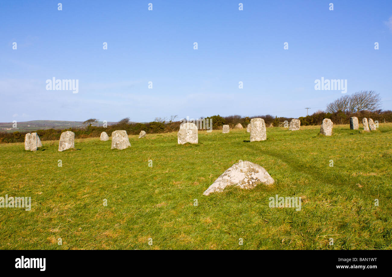 Merry Maidens stone circle près de St Buryan Cornwall Banque D'Images