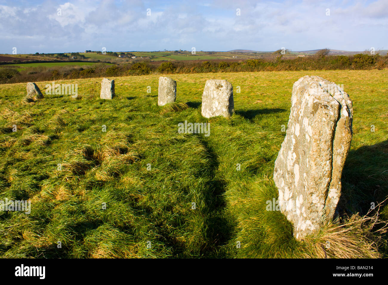 Merry Maidens stone circle près de St Buryan Cornwall Banque D'Images