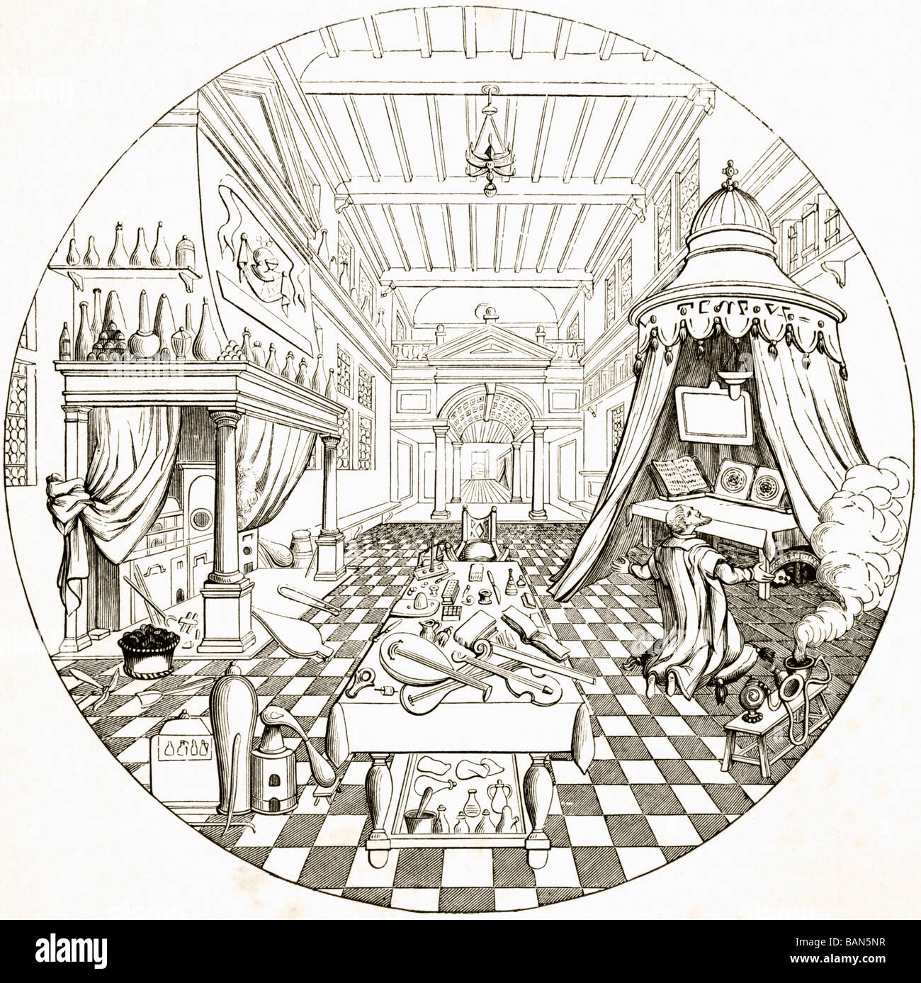 L'Alchimiste, après une gravure de Vriese dans le Cabinet des dessins et modèles. Banque D'Images