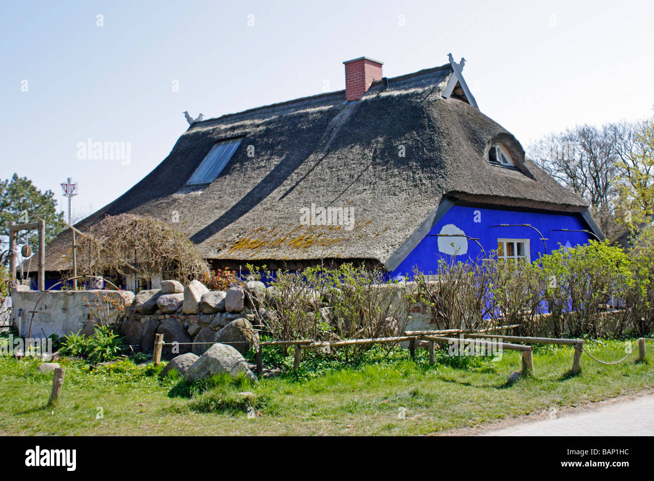 Grange bleue, Vitte, Île Hiddensee Mecklenburg, Western-Pomerania Banque D'Images
