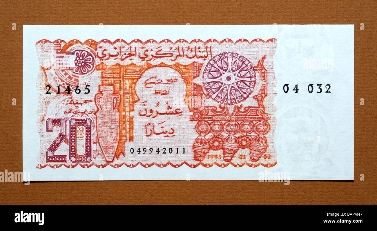 République algérienne démocratique et 20 dinars vingt euros. Banque D'Images