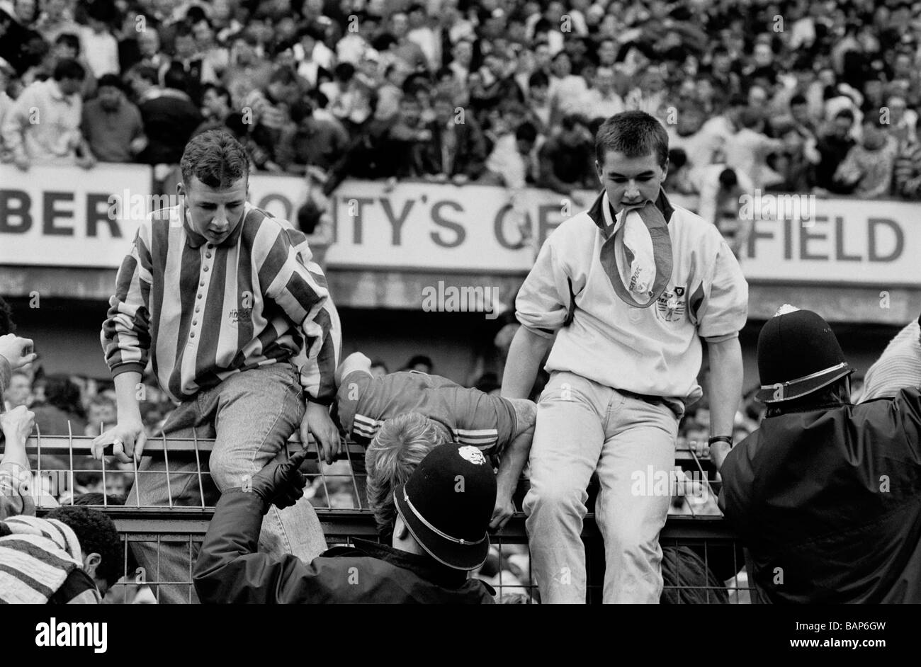 Le stade de football Hillsborough disaster 15 avril 1989, au cours de la demi-finale de la FA Cup entre Liverpool et Nottingham Forest Banque D'Images