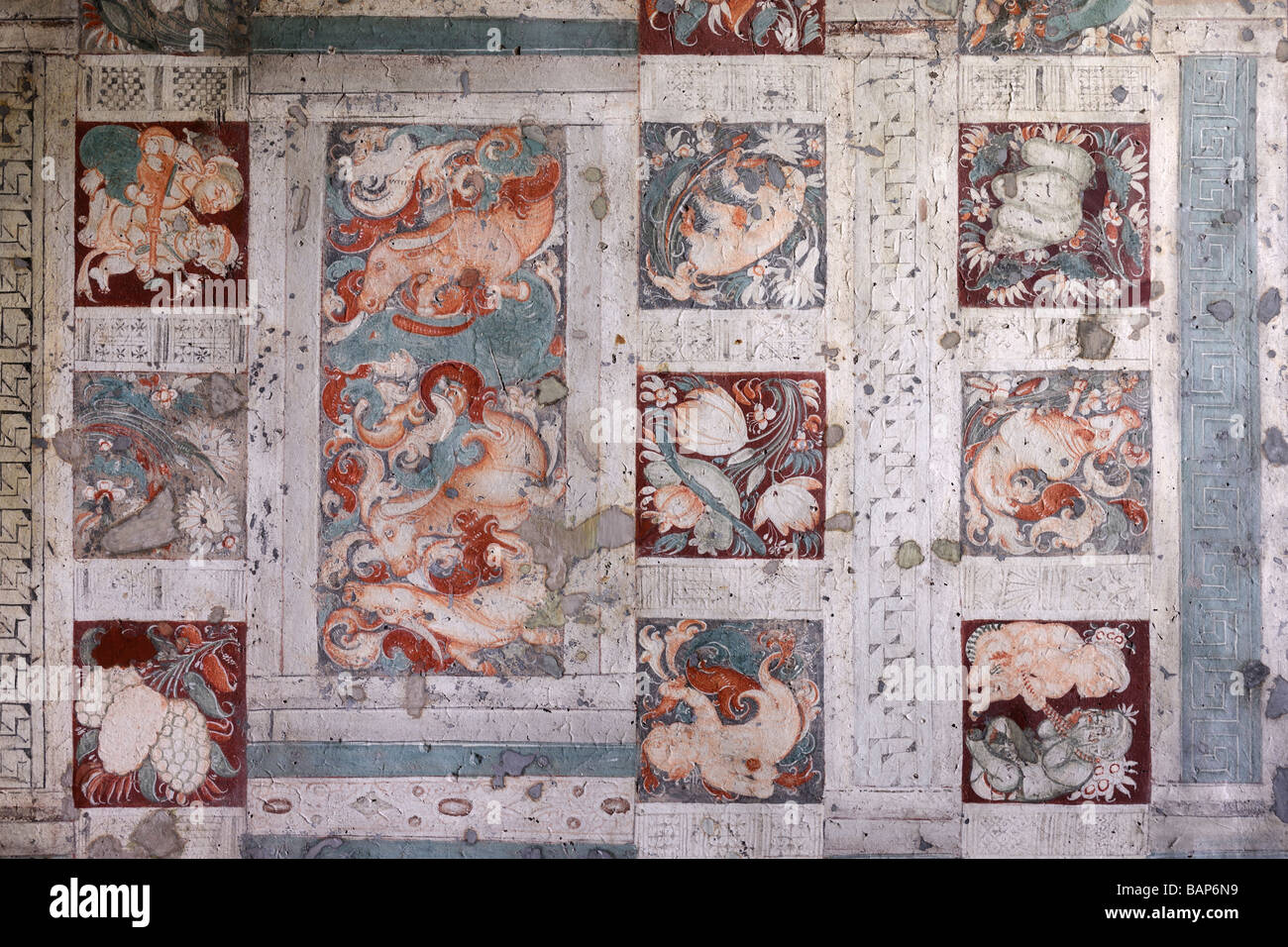 Ajanta Cave Non 1 fresques au plafond Banque D'Images