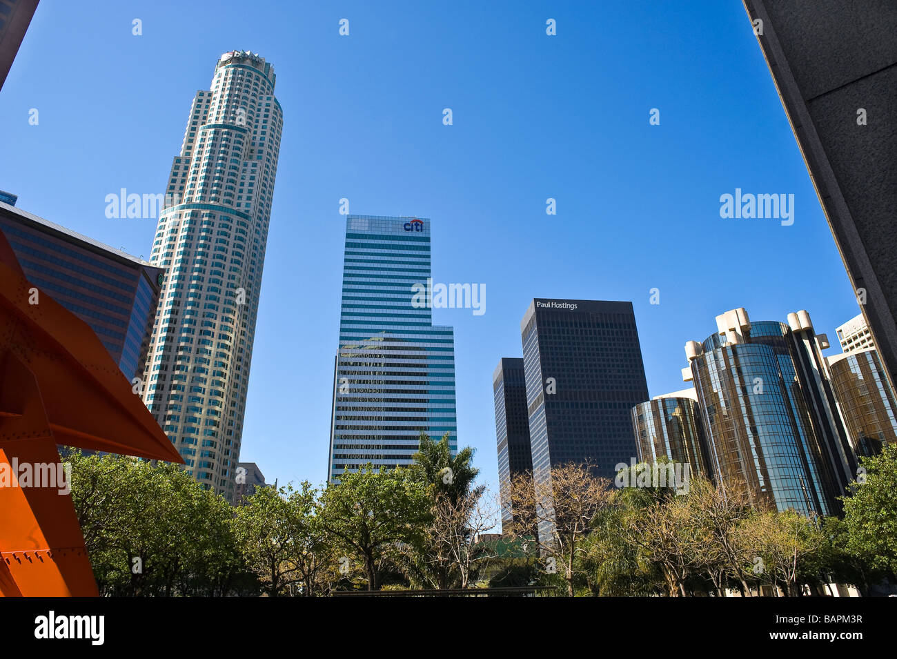 Immeubles de la banque à Los Angeles comme vu de la Bank of America Plaza. Banque D'Images