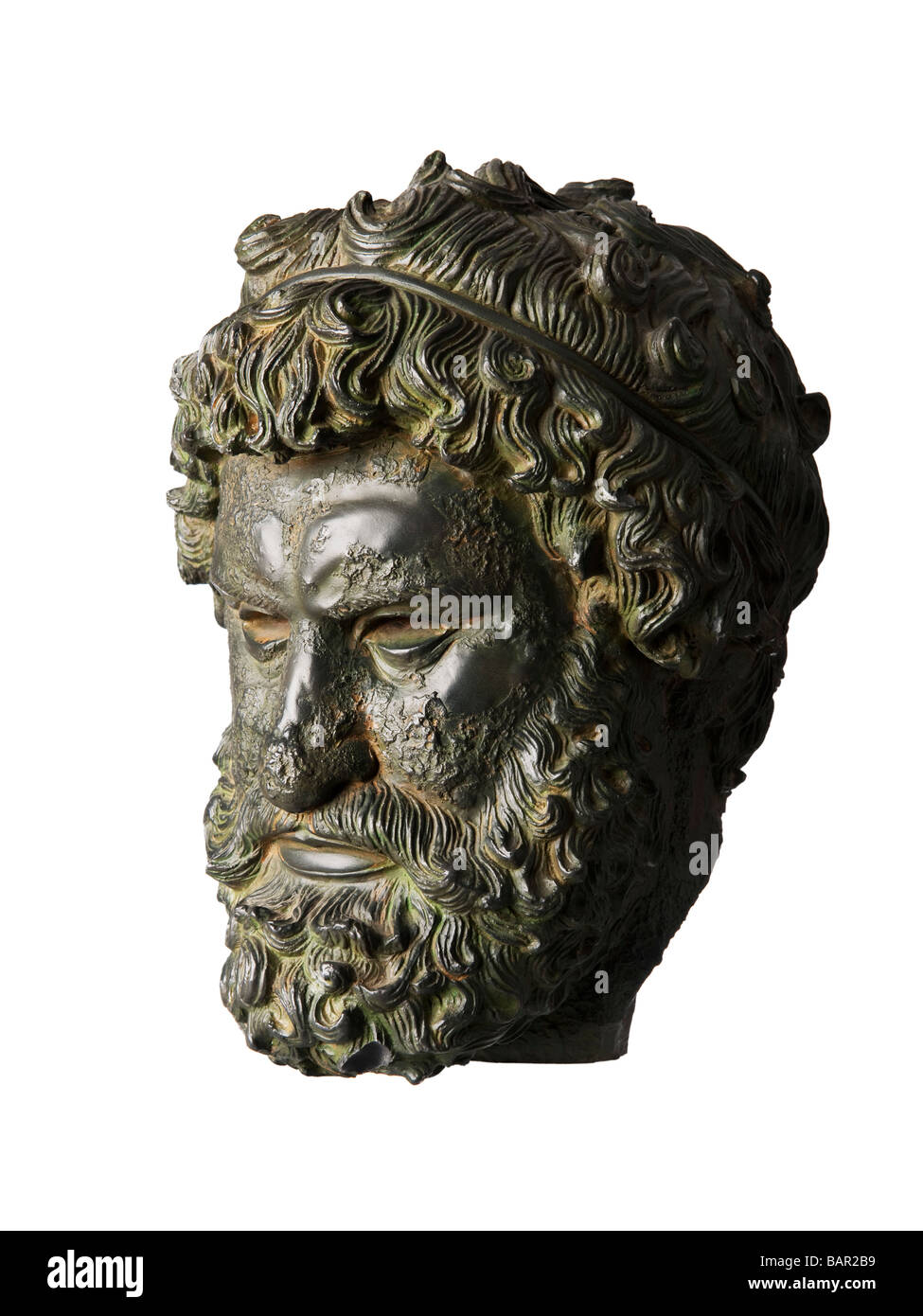 Greek sculpture en bronze, tête d'homme barbu Banque D'Images