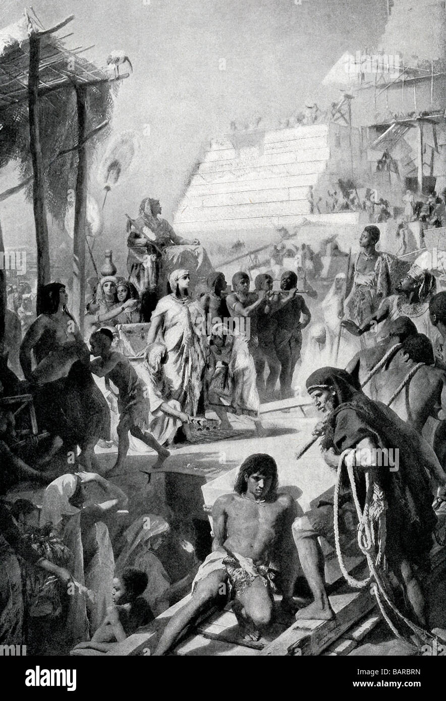 Supervise la construction de Khufu sa pyramide Banque D'Images