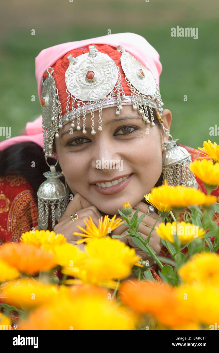 Portrait of a woman smiling, Jammu-et-Cachemire, l'Inde Banque D'Images