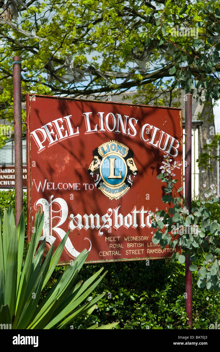 Lions club Peel signe Ramsbottom UK Banque D'Images