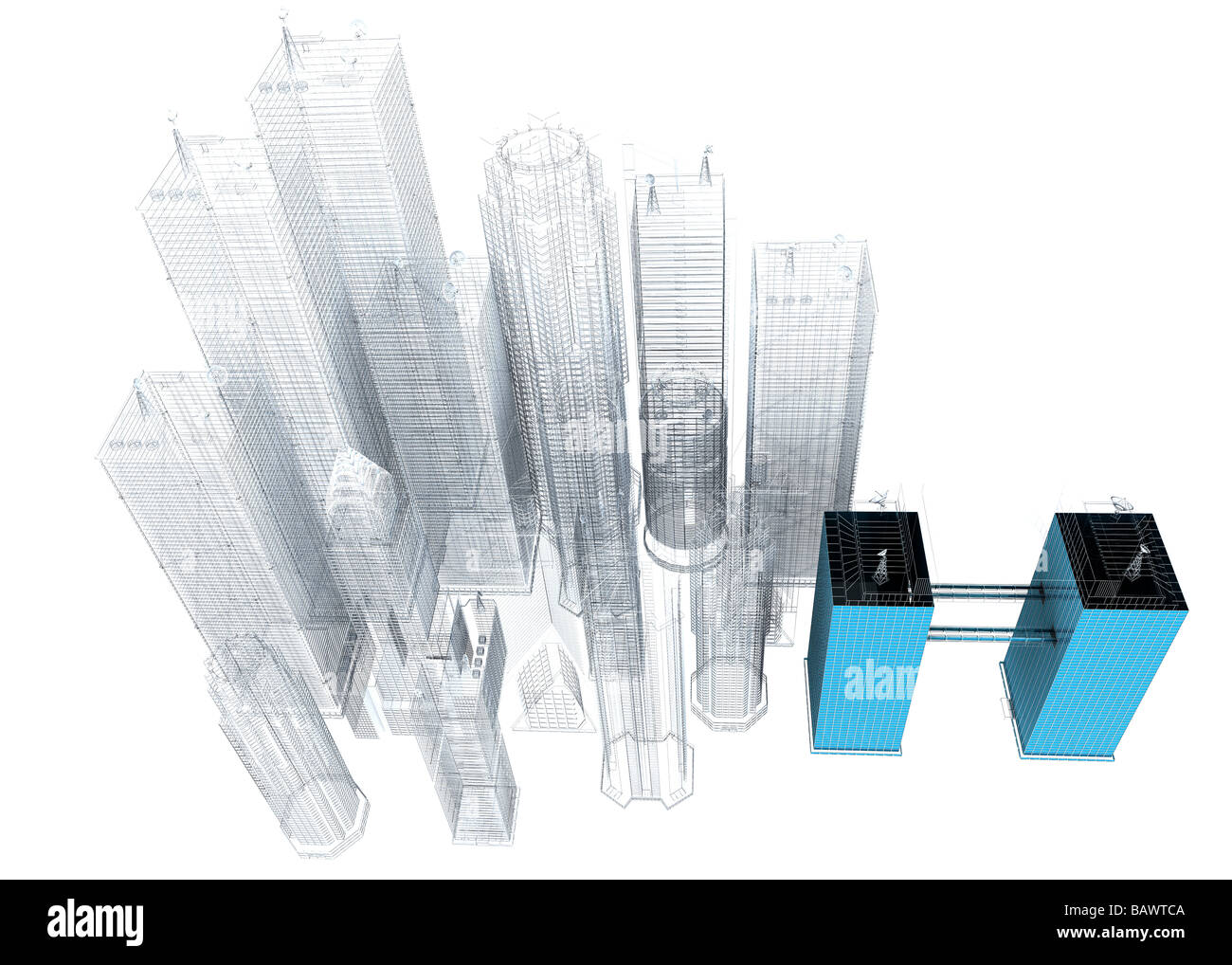Blue Print en trois dimensions des immeubles municipaux Banque D'Images