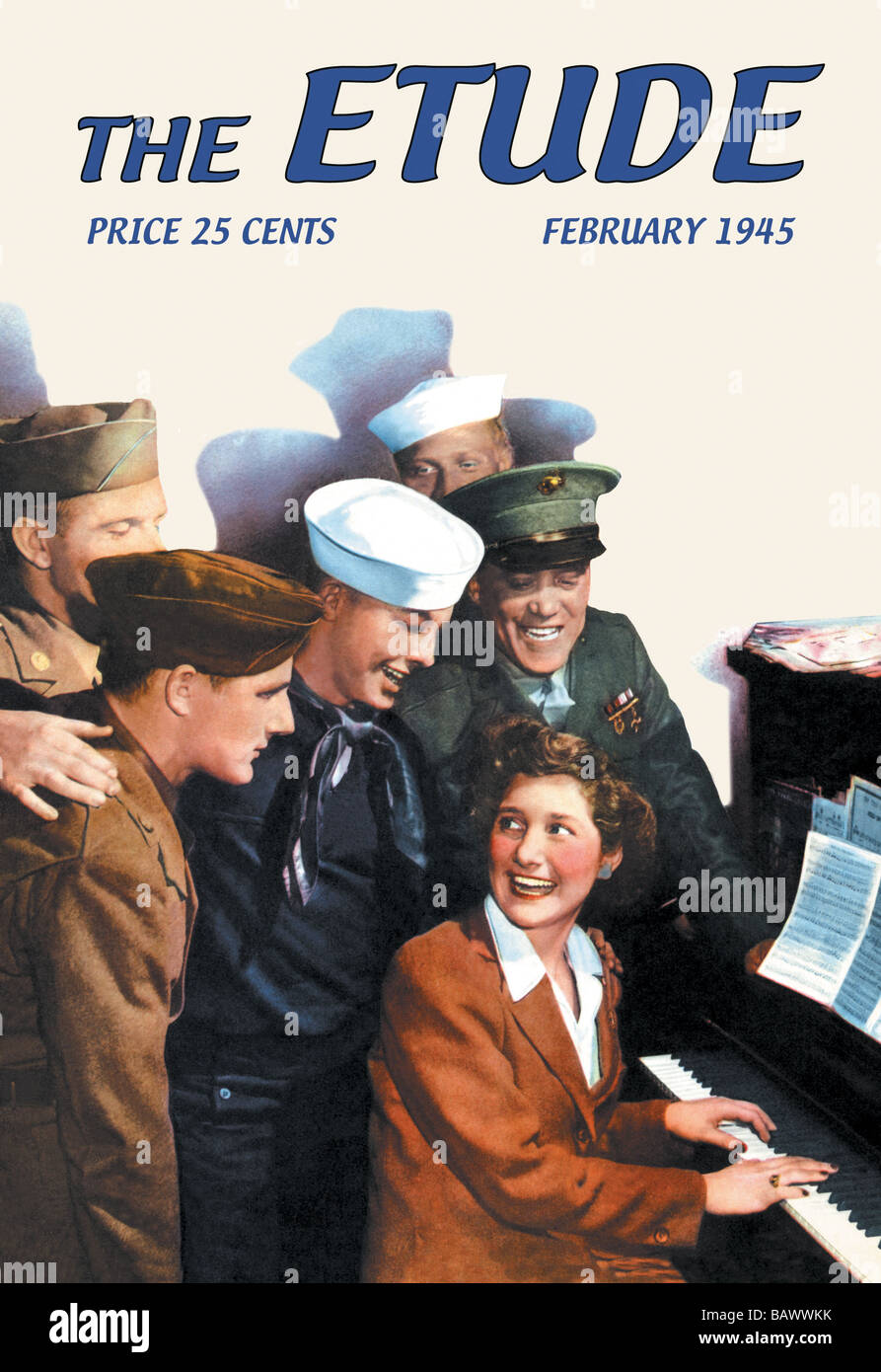 L'Etude : pianiste et militaires Banque D'Images