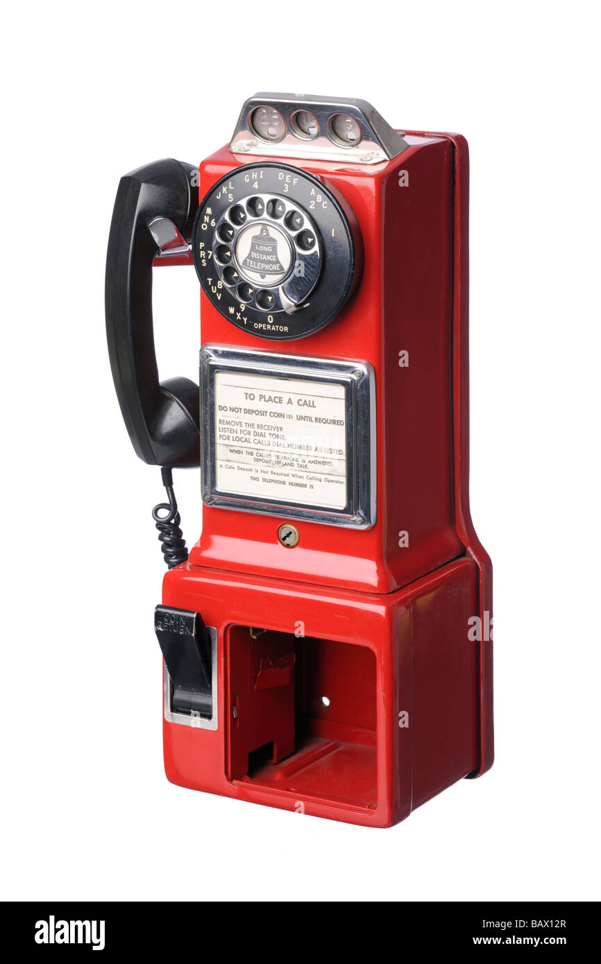 American Vintage téléphone public fort rouge Banque D'Images