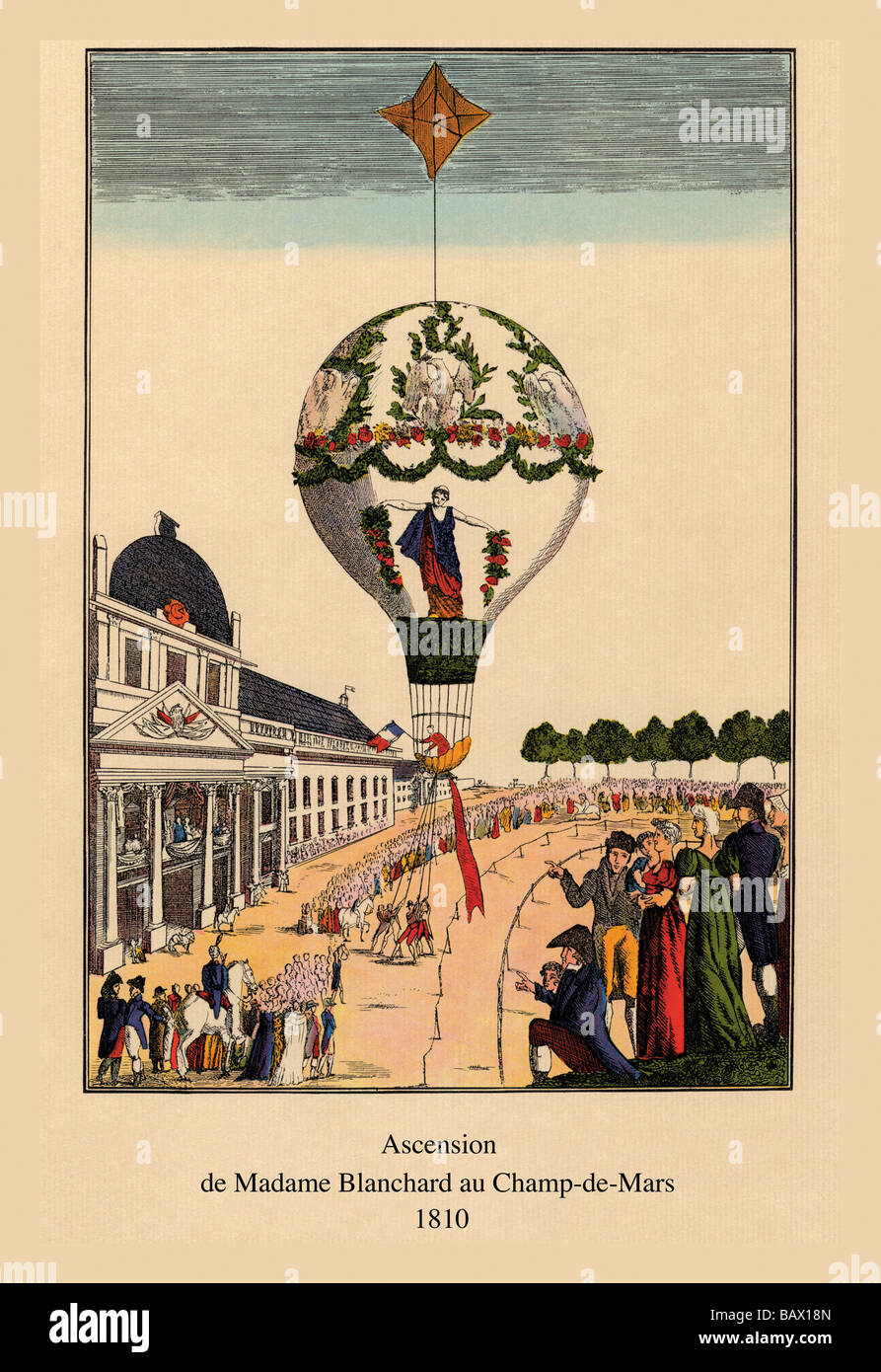L'Ascension - Champ-de-Mars,1810 Illustration de l'Ascension Ballon Français Banque D'Images