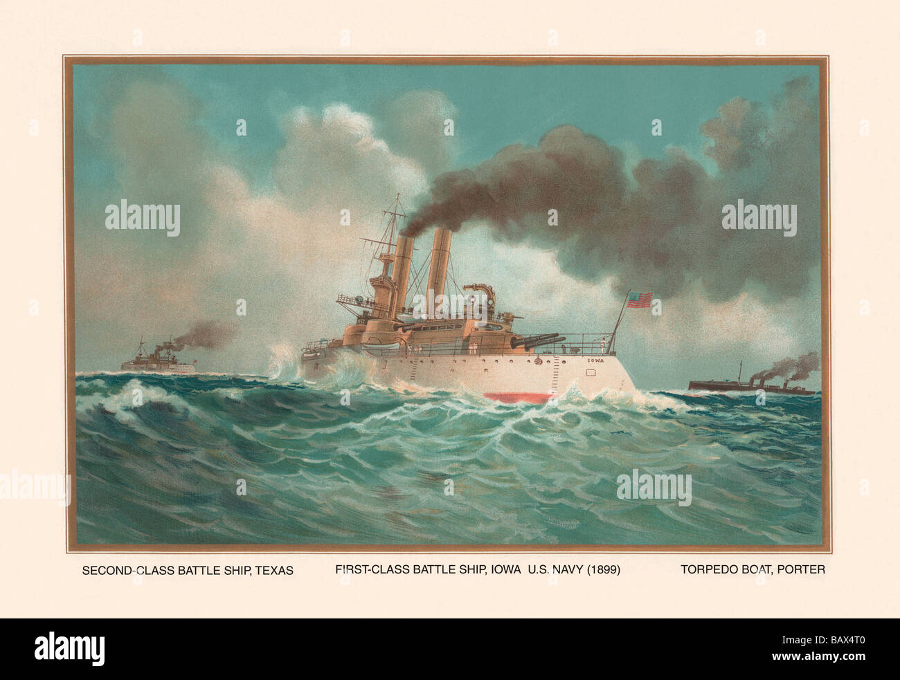 Battleship Texas,cuirassé Iowa et Torpedoboat,Porter,1899 Banque D'Images