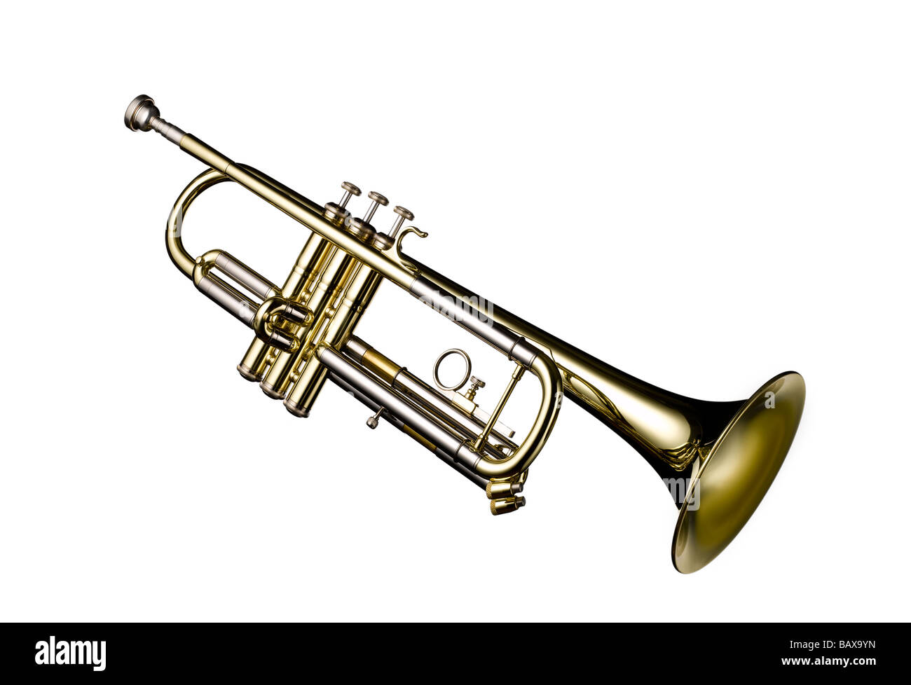 Cut out shot d'une trompette d'or Banque D'Images