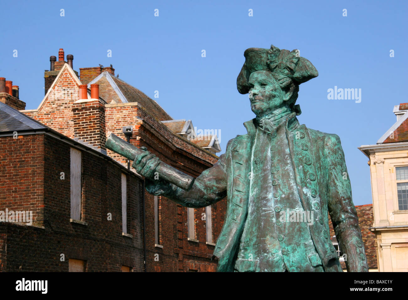 Statue du capitaine George Vancouver en Kings Lynn, Norfolk, England, UK Banque D'Images