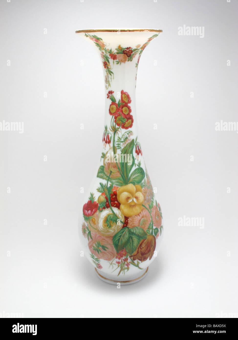 Victorien antique en verre opalin à décor de fleurs émail français probablement vers 1850 Banque D'Images