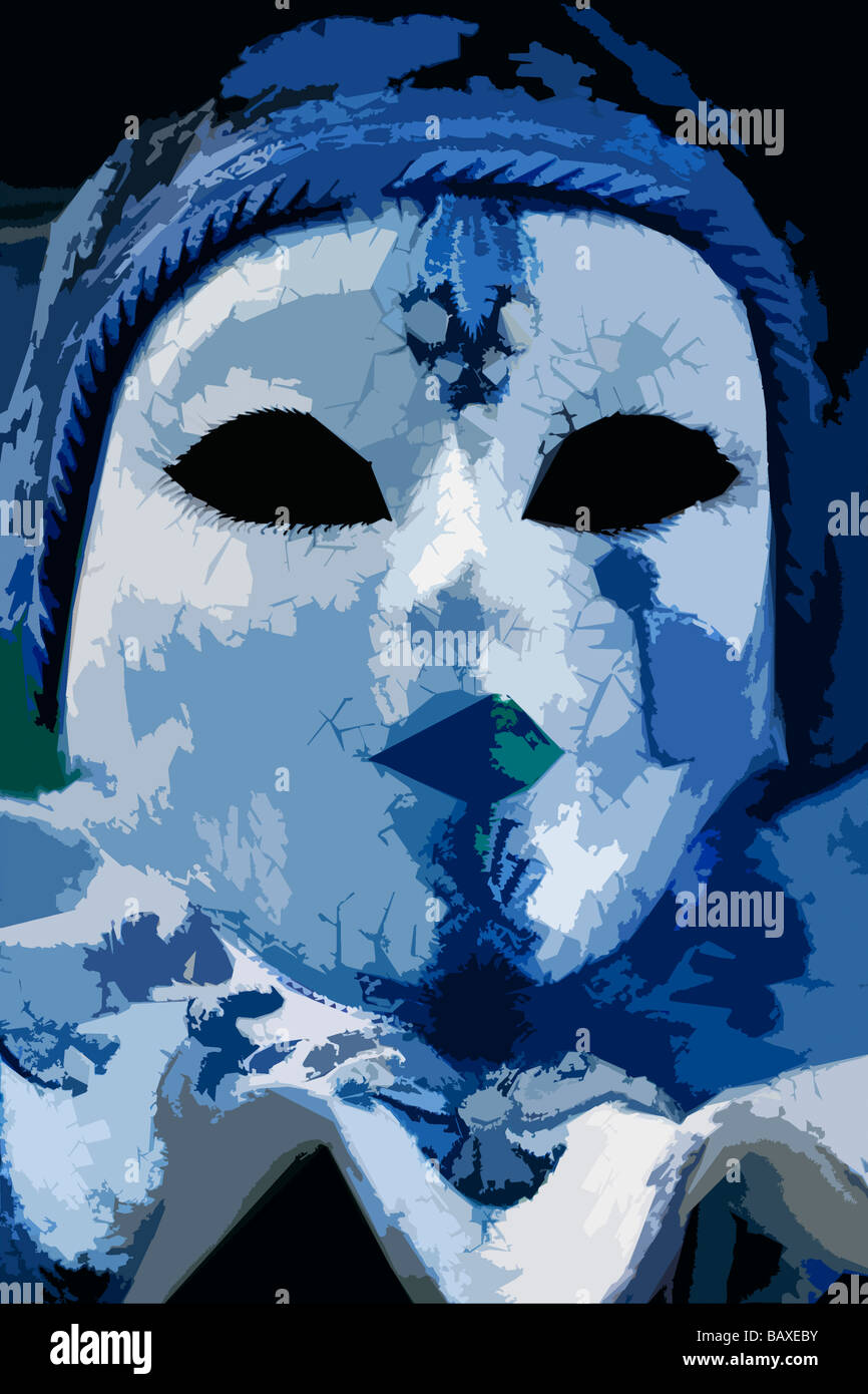 Abstract ventian masque en bleu avec glaçure craquelée Venise Vénétie Italie Europe EU Banque D'Images