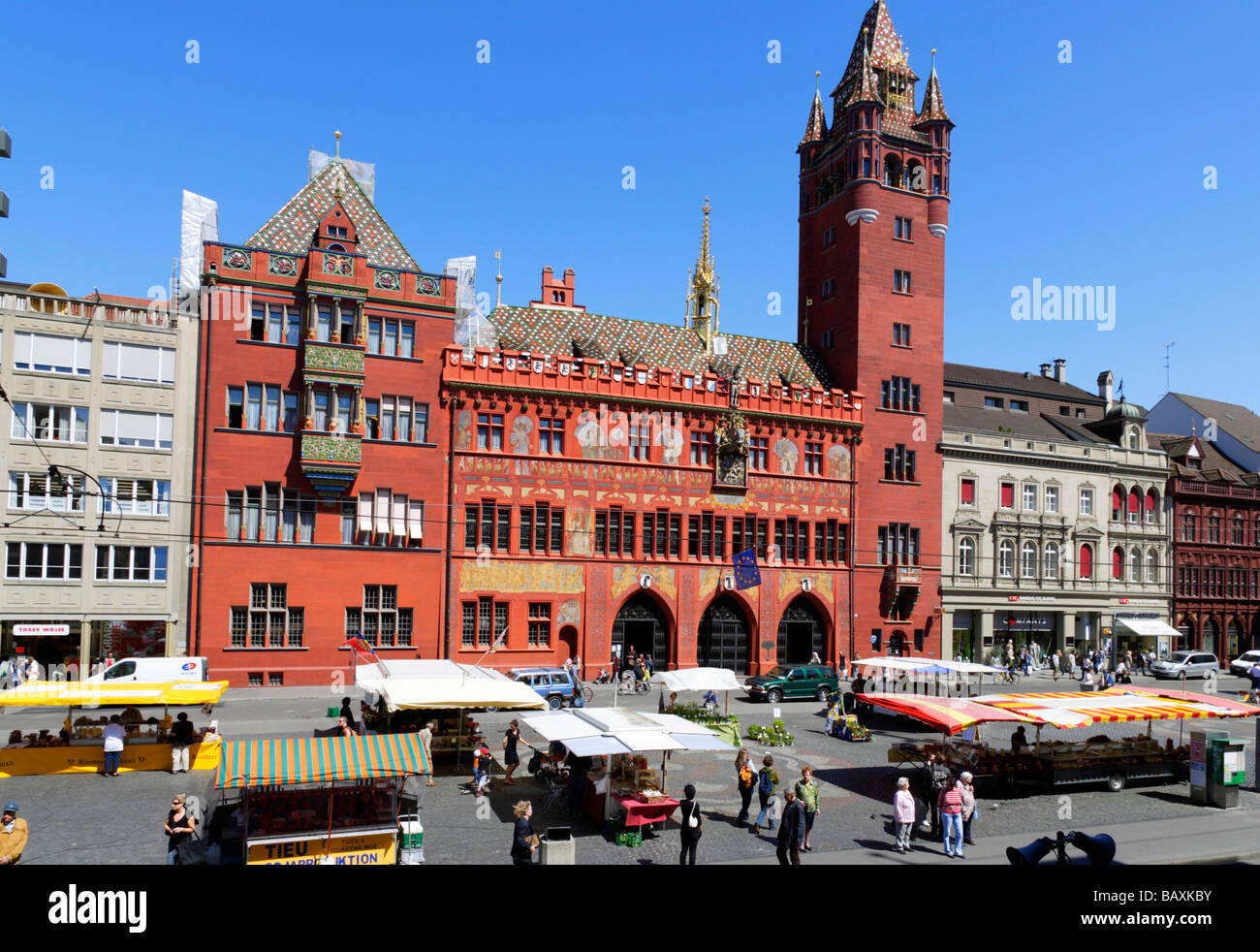 Hôtel de ville de Bâle et du marché, Marktplatz, Bâle, Suisse Banque D'Images