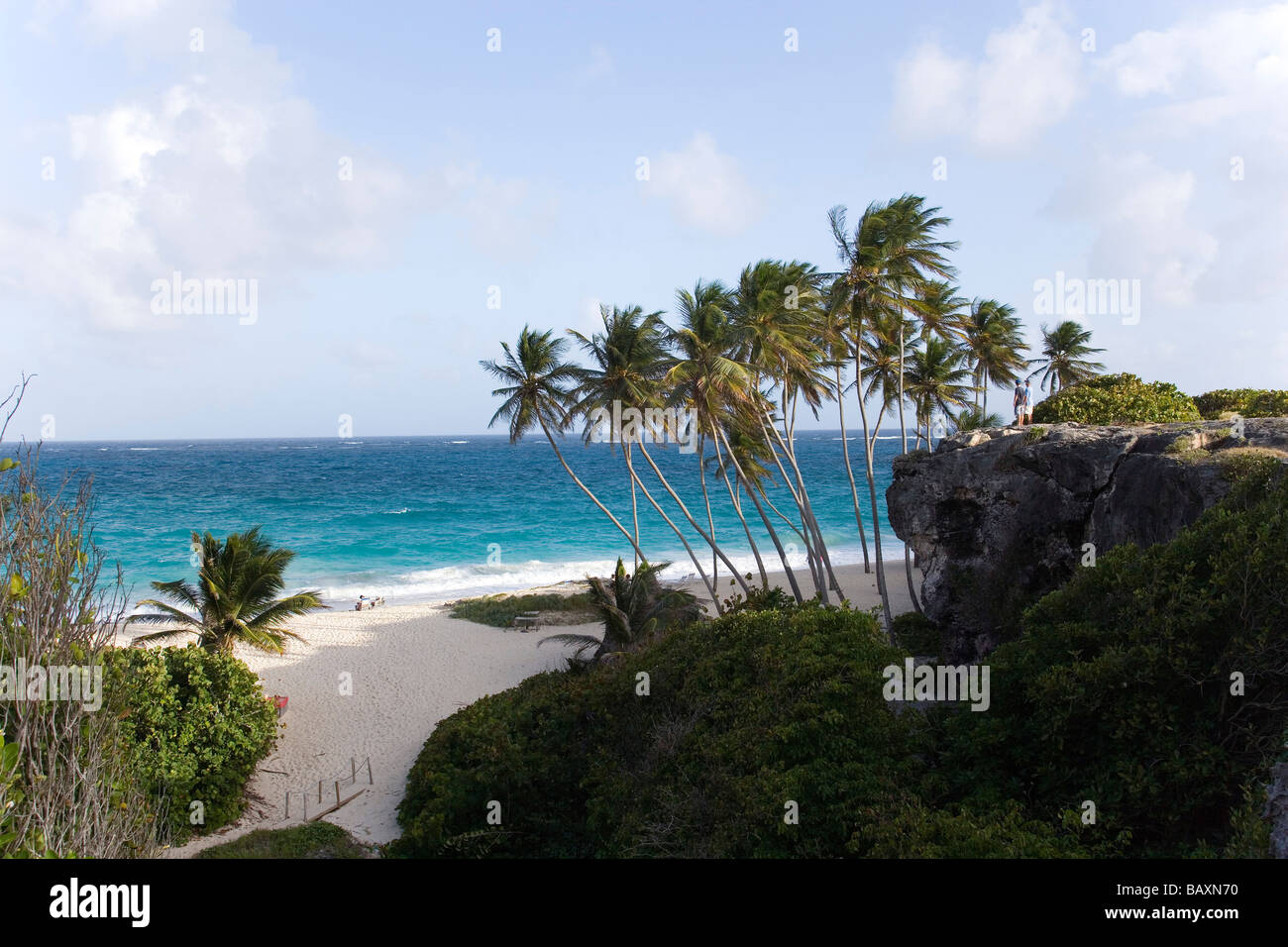 Vue sur plage de sable fin de la baie inférieure, Saint Philip, Barbade, Caraïbes Banque D'Images