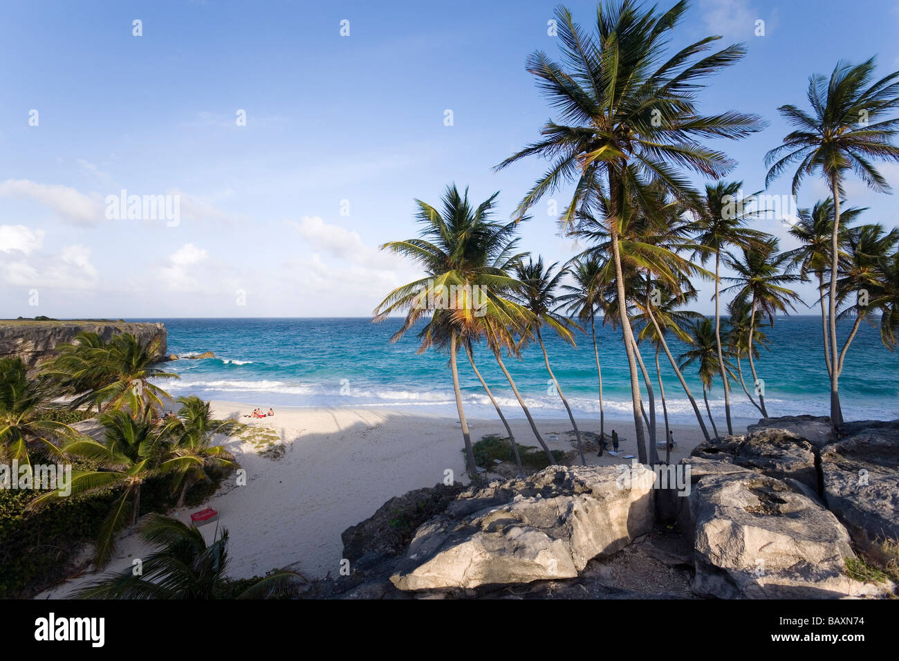 Vue sur plage de sable fin de la baie inférieure, Saint Philip, Barbade, Caraïbes Banque D'Images
