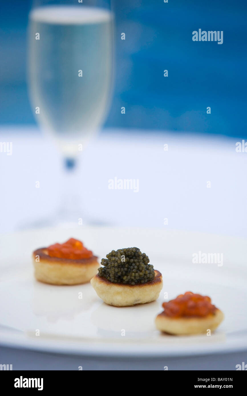 Trois différents échantillons de caviar, Russie Banque D'Images