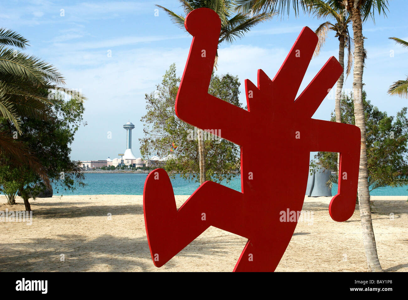 Art sur la plage de l'artiste Keith Haring, Abu Dhabi, Émirats arabes unis, ÉMIRATS ARABES UNIS Banque D'Images