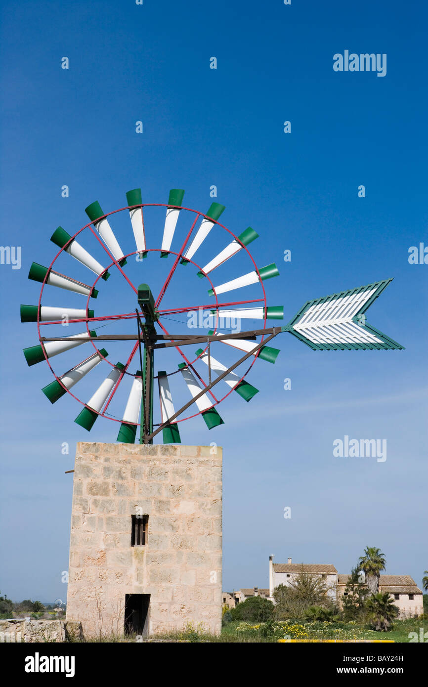Roue de moulin à vent, près de Campos, Majorque, Îles Baléares, Espagne Banque D'Images