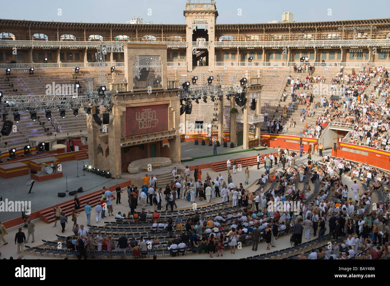 Mêlant, rencontre d'Wetten, dass... La production de la télévision allemande à Palma Plaza de Toros arène, Palma, Majorque, Îles Baléares Banque D'Images