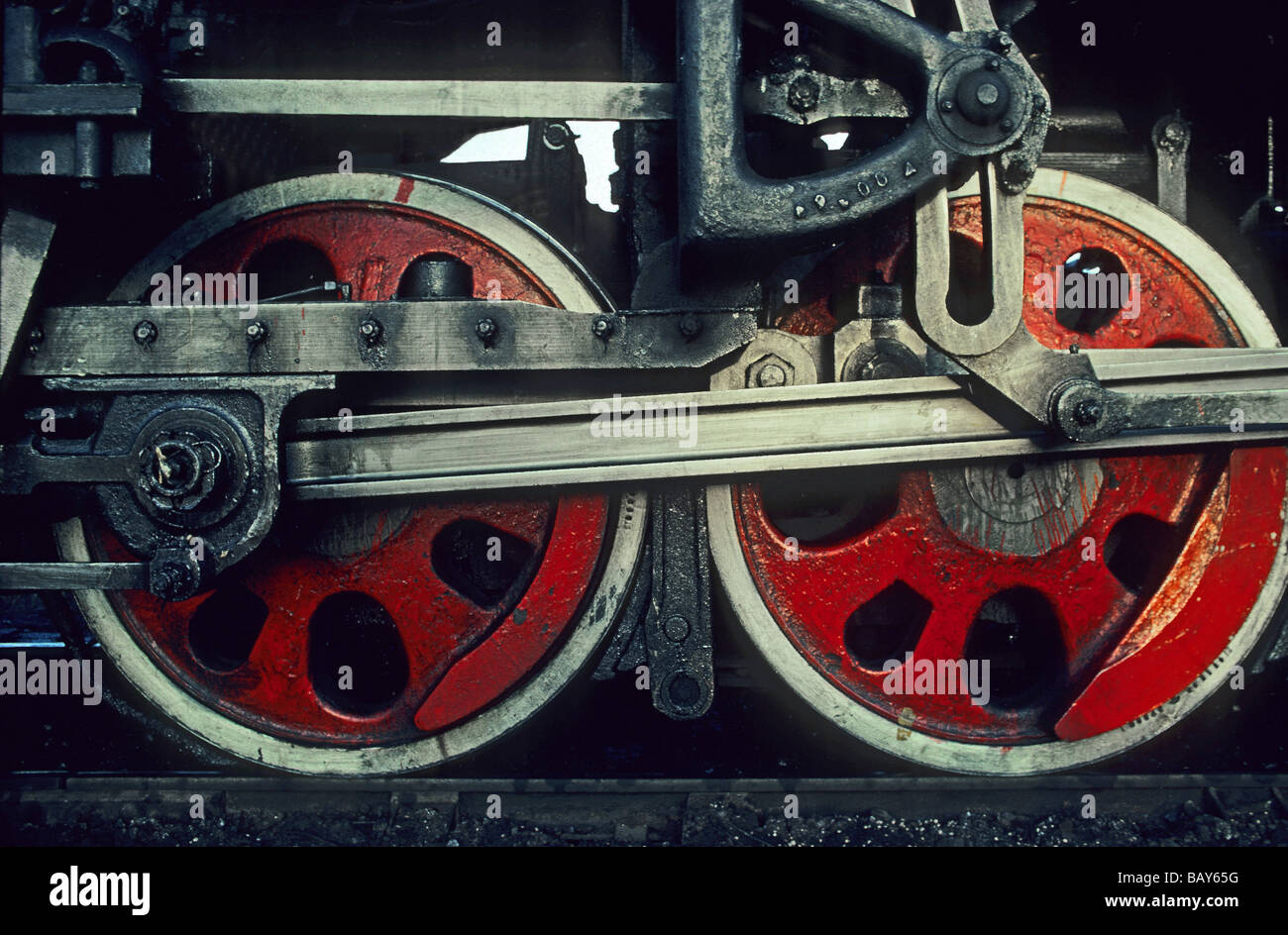 Close-up de deux roues de train à vapeur, Chine Banque D'Images
