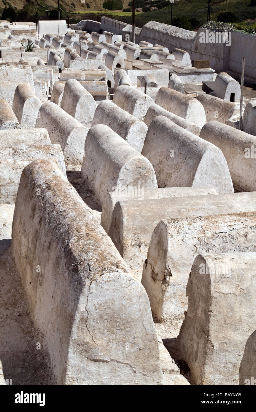 Des rangées et des rangées de tombes, de nombreux pas marquée, au cimetière juif - Cimetière juif - au bord du quartier juif - Mellah, Fes Banque D'Images