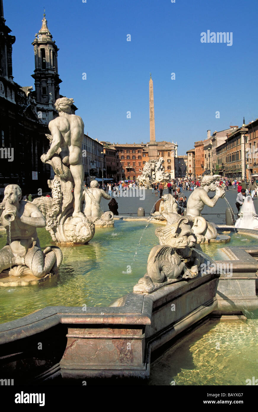 Elk140 1054 Italie Rome Piazza Navona fontaine de la Lande Banque D'Images