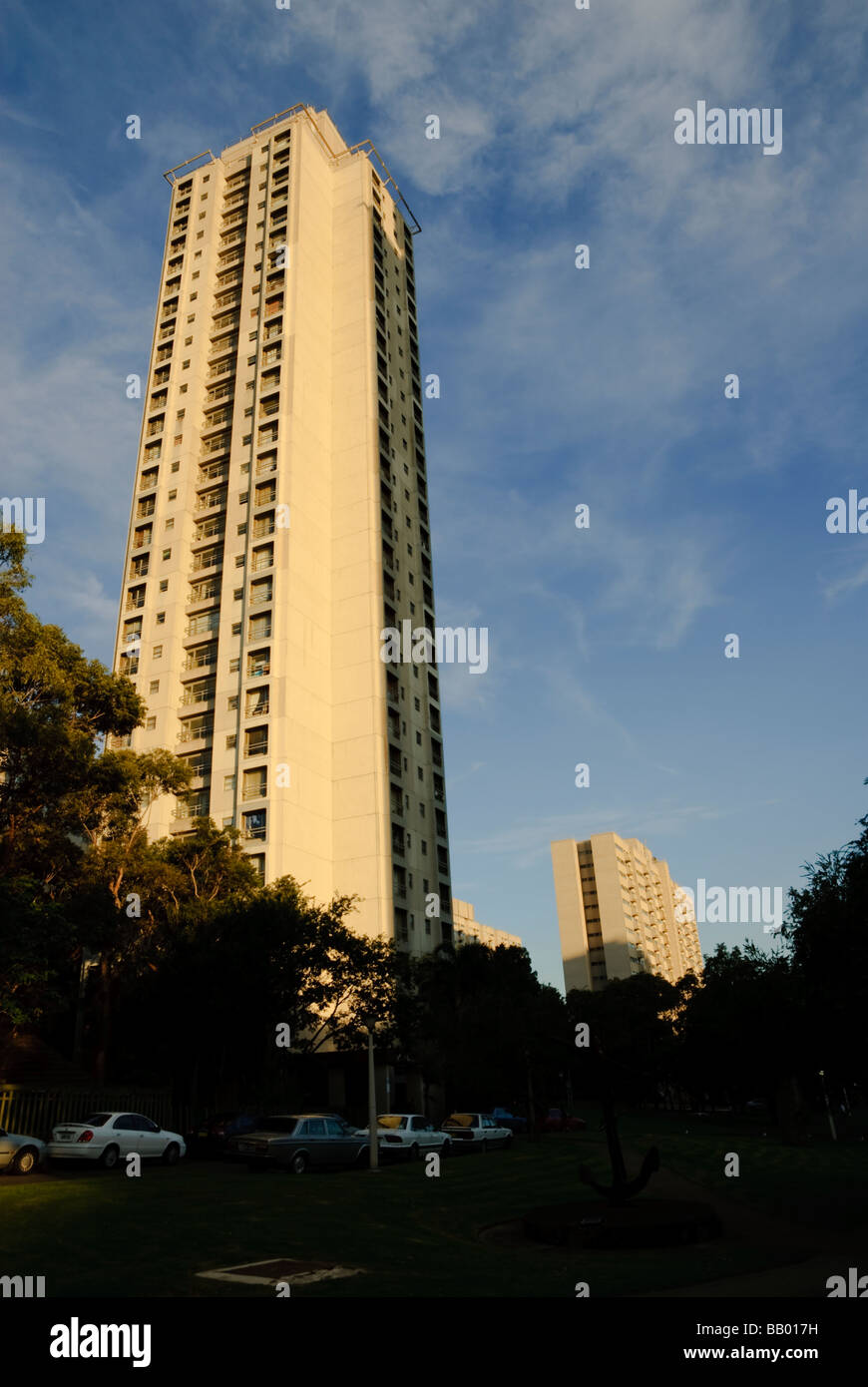 Commission de logement logements sociaux à Waterloo, Sydney. Dans un bâtiment ; skyscraper ; très grande tour bloc, bloc d'appartements ; maisons ; Banque D'Images
