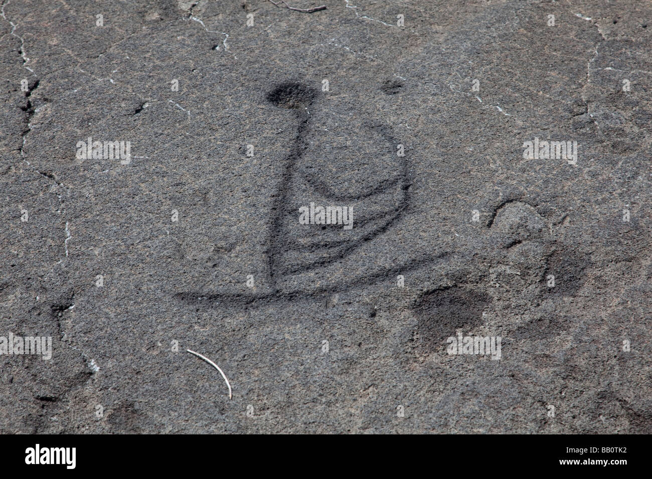 Canoe voyage petroglyph Hawaii Big Island Banque D'Images