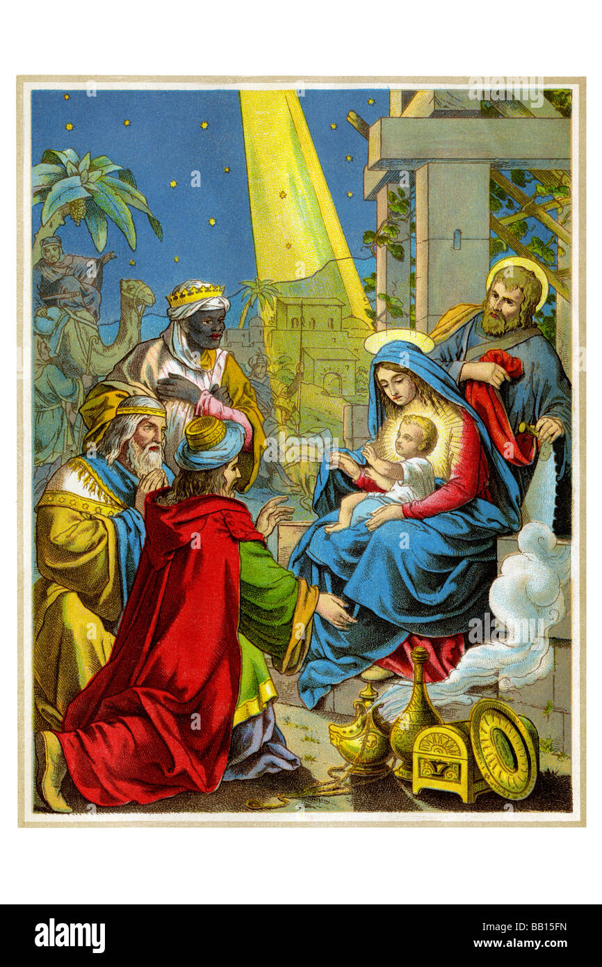 Jésus reçoit des cadeaux de bébé Banque D'Images