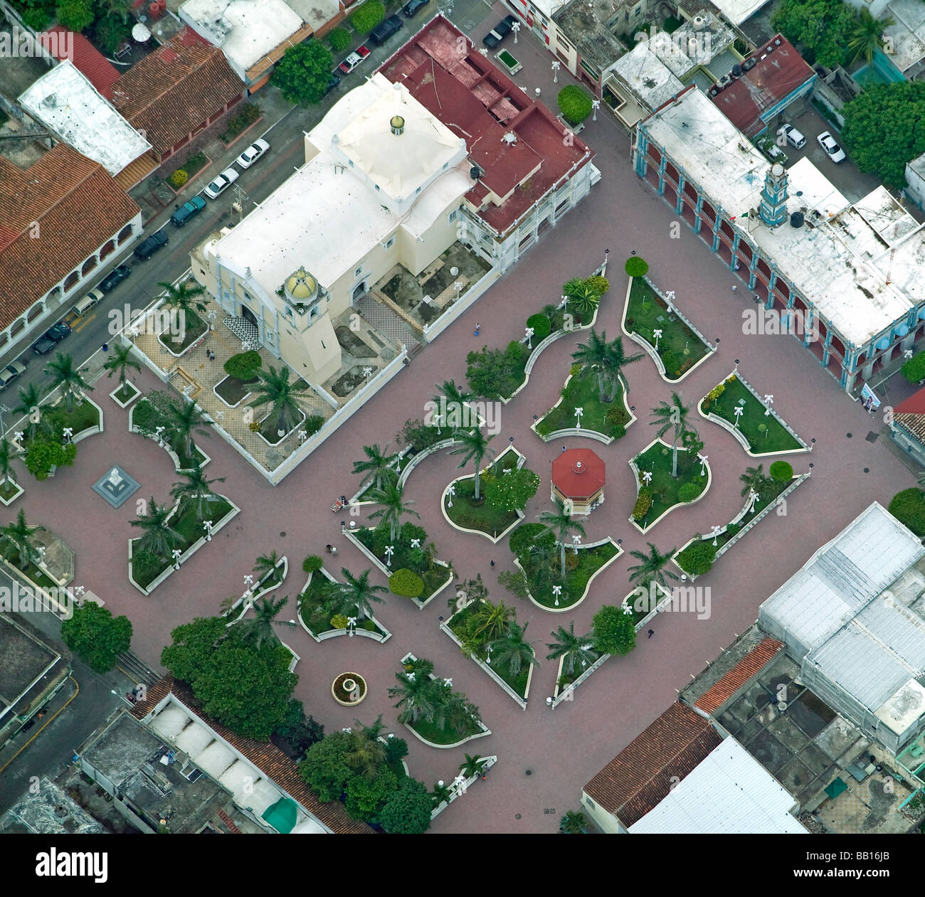 Vue aérienne au-dessus de l'église et le Mexique Veracruz plaza Banque D'Images