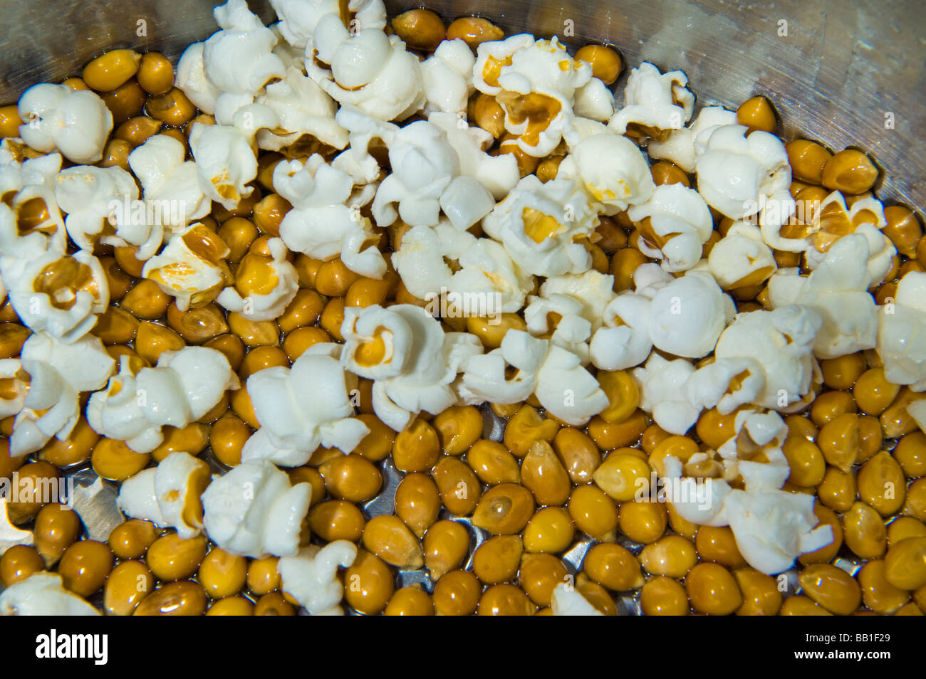 Pop-corn fait maison de maïs faire carter d'huile de maïs l'huile chaude mais plopp sauté huilé snack traditionnel aliments gras de cuisson cook fatt Banque D'Images