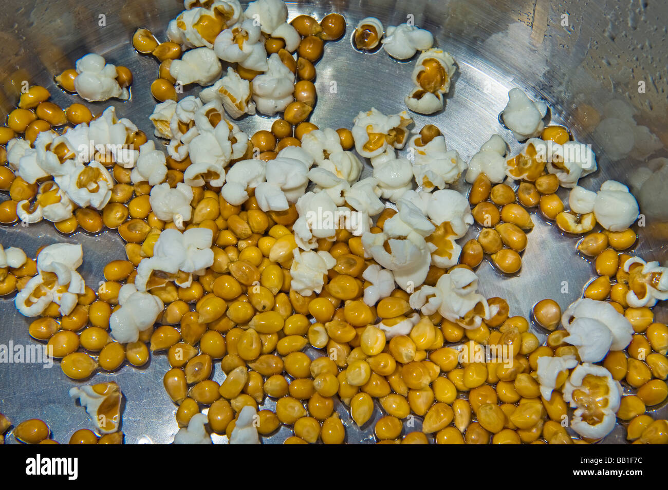 Pop-corn fait maison de maïs faire carter d'huile de maïs l'huile chaude mais plopp sauté huilé snack traditionnel aliments gras de cuisson cook fatt Banque D'Images