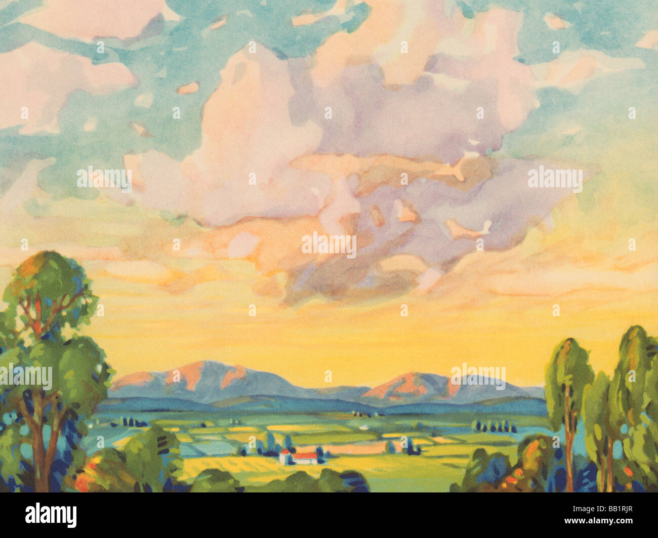 Paysage et nuages d'été Banque D'Images